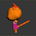 Cute Orange Cat Shaped Doll With Red Ears Big Yellow Eyes And Pink Dress