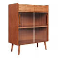 Modern Wooden Decorative Cabinet With Textured Glass Doors Open Shelf And Tapered Legs