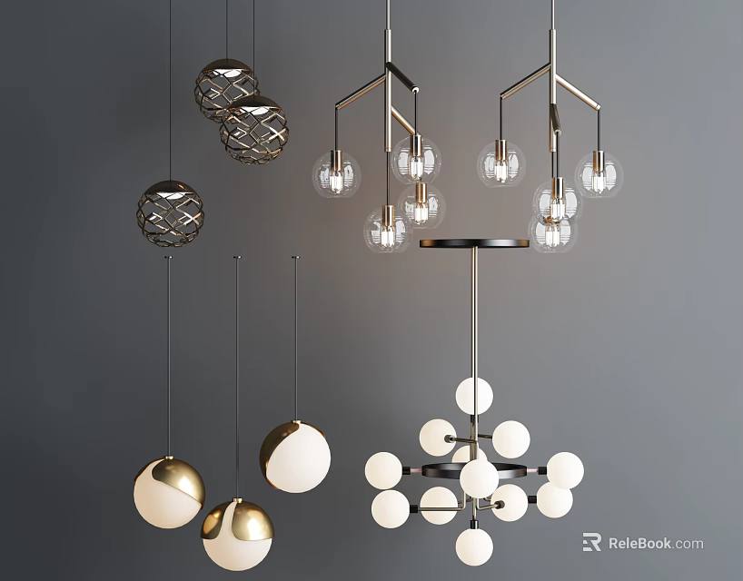 Stylish Modern Chandelier Designs Featuring Spherical Shapes Metal Frames And Glass Bulbs 3d model 