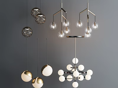 Stylish Modern Chandelier Designs Featuring Spherical Shapes Metal Frames And Glass Bulbs 3d model