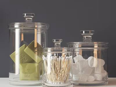 Bathroom Accessories Clear Glass Jars With Metal Lids For Soap Cotton Swabs And Cotton Balls 3d model