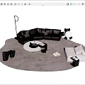Modern Living Room Setup with Black Sofa White Coffee Table Gray Rug and Floor Lamp