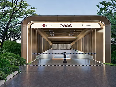Modern Garage Entrance With Exit All In Signage Barrier Gate And Green Landscaping 3d model