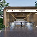 Modern Garage Entrance With Exit All In Signage Barrier Gate And Green Landscaping