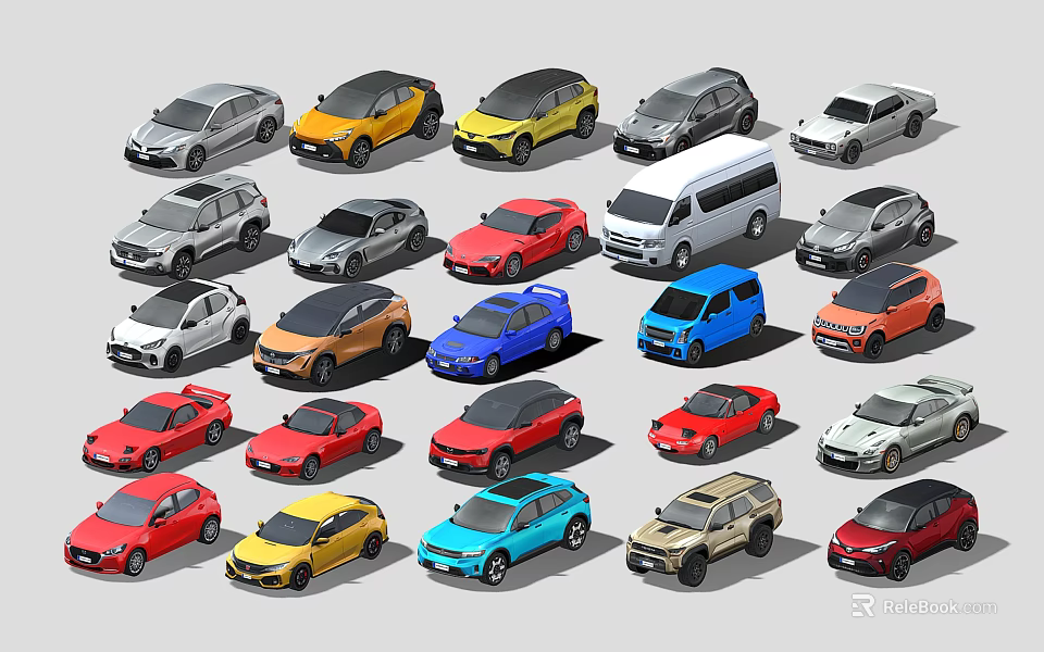 Diverse Collection of Various Colored Cars with Different Styles and Models 3d model 