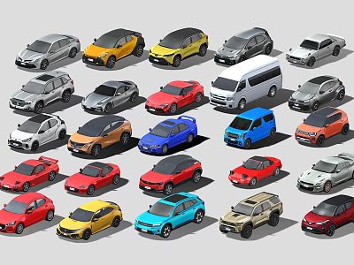 Diverse Collection of Various Colored Cars with Different Styles and Models 3d model