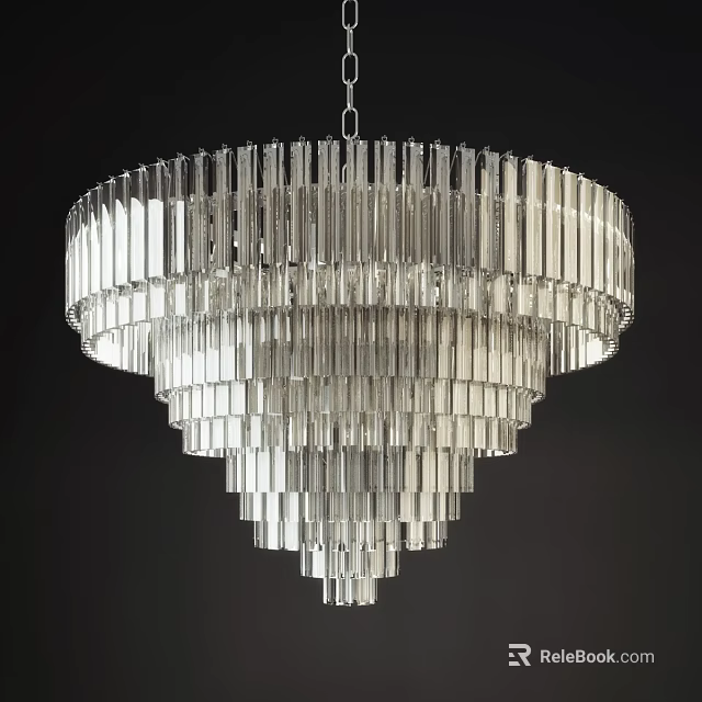 Modern Hanging Crystal Chandelier With Multi Layer Transparent Crystal Strips 3d model