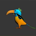 Vibrant Bird With Blue Head Orange Beak Yellow Body Green Wings Standing On Black Surface
