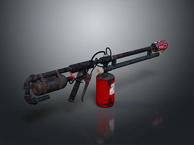 Vintage Flame Thrower Weapon With Red Tank And Black Metal Industrial Design 3d model