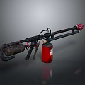 Vintage Flame Thrower Weapon With Red Tank And Black Metal Industrial Design