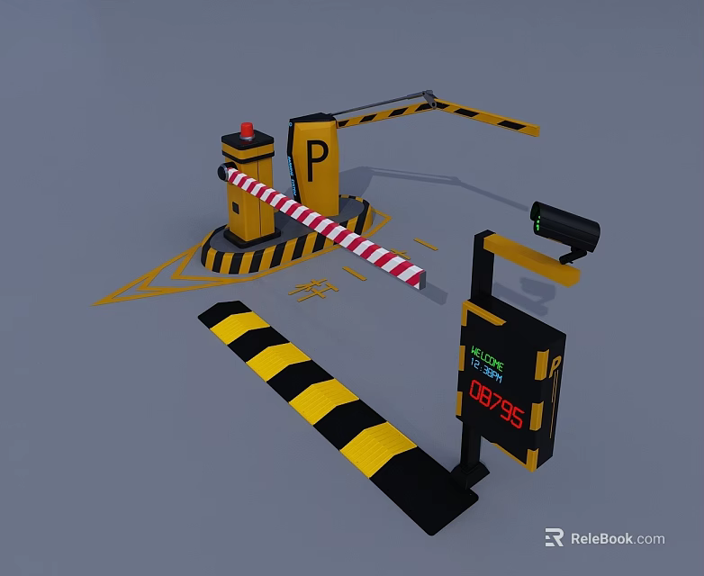 Parking Swing Door With Warning Stripes Barrier And Open Display Screen 3d model 