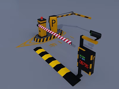 Parking Swing Door With Warning Stripes Barrier And Open Display Screen 3d model