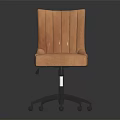 Brown Leather Office Chair With Armrests Vertical Striped Backrest And Metal Wheel Base