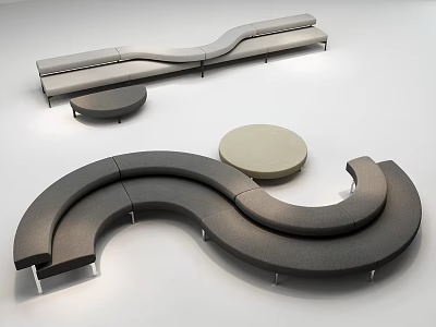 Curved Modular Leisure Sofa Combination With Round Side Tables And Neutral Upholstery Design 3d model