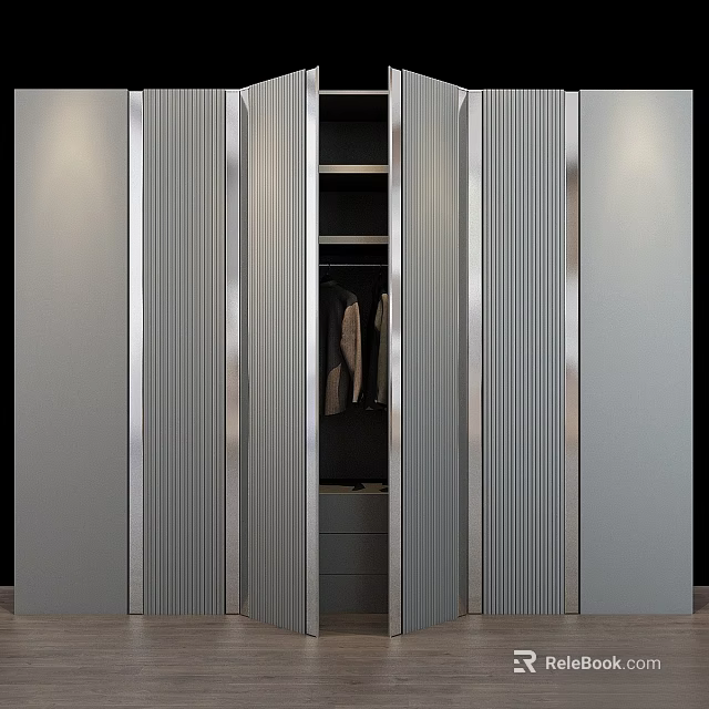 Modern Bedroom Storage Cabinet With Sliding Doors Hanging Space And Drawers 3d model 