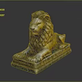 Reclining Bronze Lion Statue With Metallic Sheen Intricate Mane And Pedestal Base