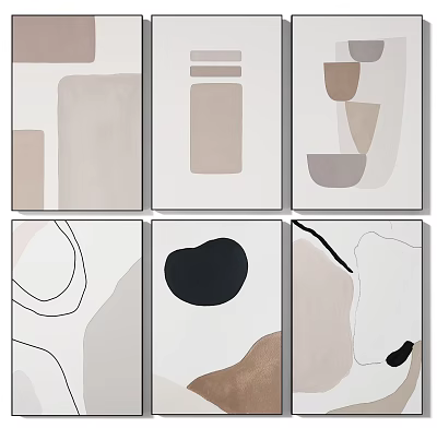 Abstract Wall Art Six Panels Geometric Shapes Neutral Tones Interior Decor 3d model