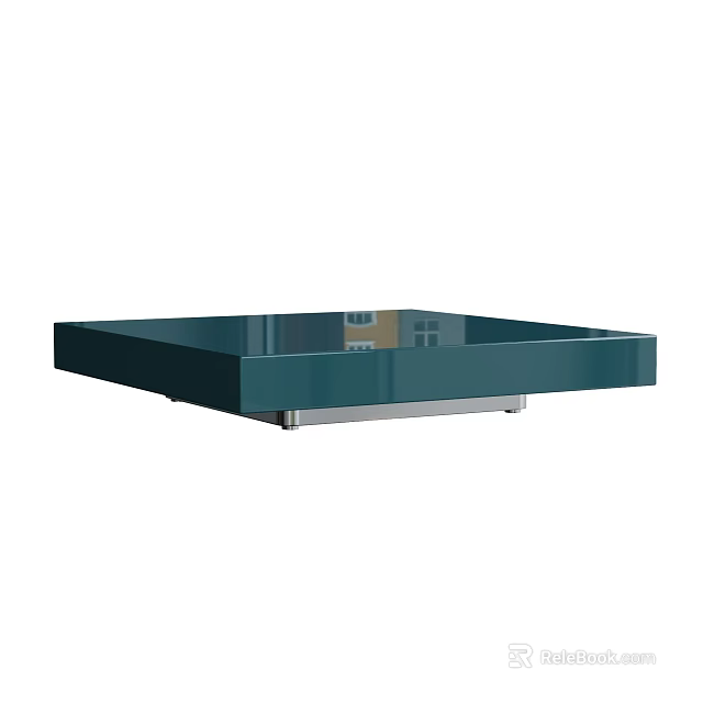 Modern Teal Coffee Table With Glass Top Metal Frame And Sleek Design For Living Room 3d model 
