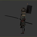 Samurai Warrior In Traditional Armor With Animal Helmet And Sword