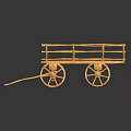 Vintage Handmade Wooden Cart With Wooden Wheels And Wicker Frame Design