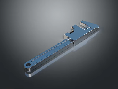 Blue Metal Adjustable Wrench with Shiny Reflective Surface and Durable Build 3d model