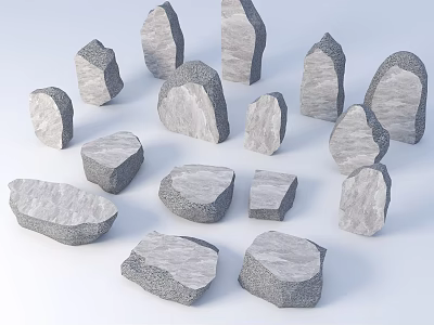Collection Of Gray Stones With Various Shapes Sizes And Textured Surfaces 3d model