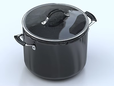 Stylish Black Cooking Pot With Transparent Lid And Double Handles 3d model