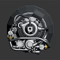 Rocket Engine Model With Complex Pipes Structure Conical Base Grid Texture Metallic Finish Dark Background