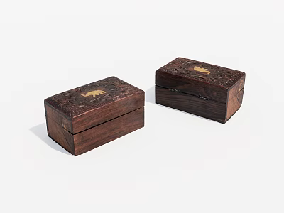 Two Carved Wooden Boxes With Golden Accents And Intricate Decorative Design 3d model