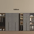 Poliform Modern Combined Wardrobe With Gray Panels Glass Doors And Clothing Storage Areas