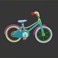 Blue Children's Bicycle With Yellow Rims White Seat Red Bell And Reflection