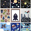 Square Rugs with Colorful Cartoon Patterns Space Robots City and Whale Designs Kid Friendly