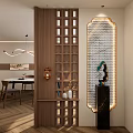 New Chinese Style Middle Ancient Style Solid Wood Shape Partition Diamond Glass Arc Entrance Partition Porch 3d model