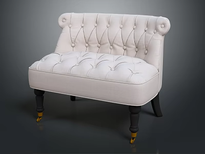 Elegant White Multi Seater Sofa with Button Tufted Padded Back Seat Black Legs Yellow Accents 3d model