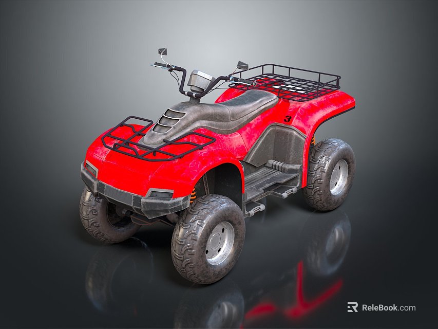 Red All Terrain Four Wheeled Motorcycle Featuring Protective Bars And Large Off Road Tires 3d model 