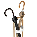 Modern Wooden Umbrella Stand Holder With Black And Beige Umbrellas For Home Use