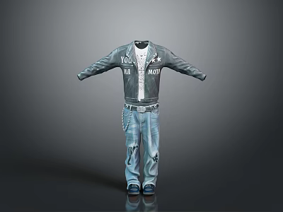 Black Casual Jacket With Young And Rich Text And Blue Distressed Jeans Outfit 3d model