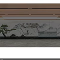 Modern Reception Background Wall With Landscape Painting Logo Marble Texture And Green Plant