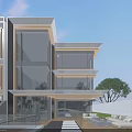 Modern Townhouse Design with Large Glass Windows Multi Storey Outdoor Greenery and Clear Sky