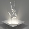 White Upside Down Human Sculpture With Light And Vertical Lines On Square Base