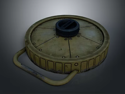 Round Industrial Metal Cover With Curved Handle And Textured Surface Bolts 3d model