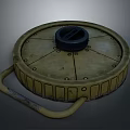 Round Industrial Metal Cover With Curved Handle And Textured Surface Bolts