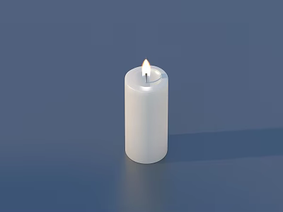 White Burning Candle as Essential Household Item with Flaming Wick on Blue Background 3d model