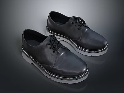 Classic Black Leather Lace Up Shoes With Thick White Edge Sole For Daily Wear 3d model