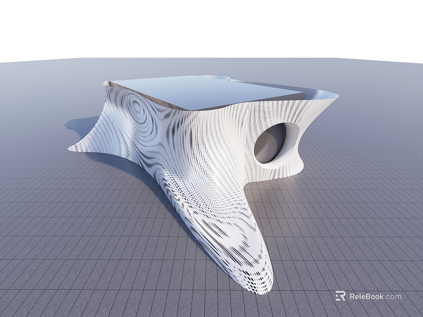 Unique Industrial Equipment Featuring Streamlined Structure Wavy Metal Texture And Circular Hole 3d model 
