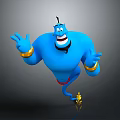 Golden Magic Lamp With Cartoon Blue Genie Figure For Home Decoration