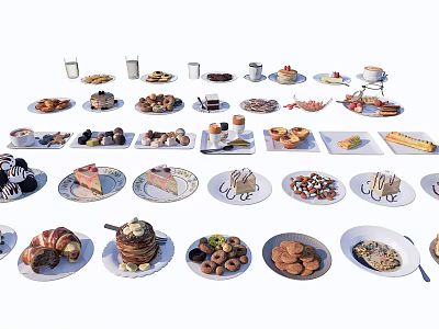 Assorted Delicious Food Platter with Cakes Donuts Sandwiches and Fresh Fruits 3d model