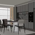 Modern Restaurant Interior Featuring Dining Table Chairs Open Kitchen Cabinets Window And Plant 3d model