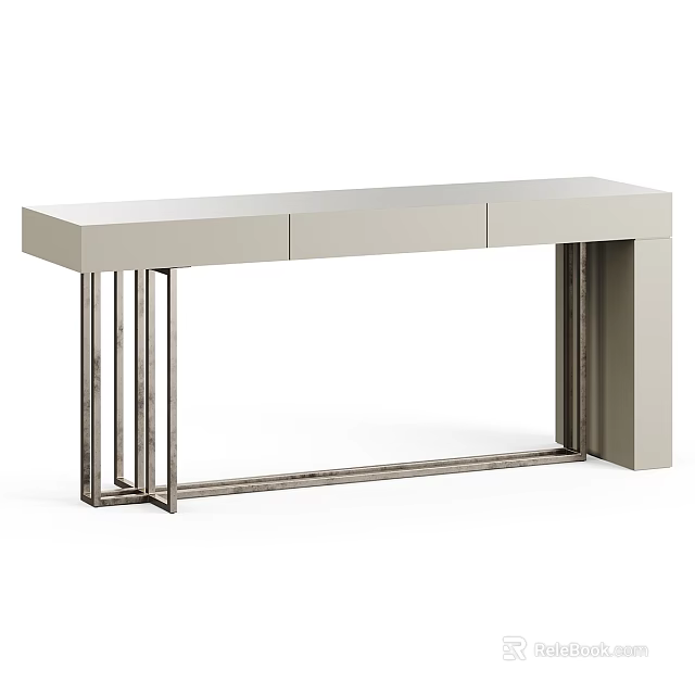 Modern Light Gray Console Table With Metal Frame And Three Drawers 3d model 