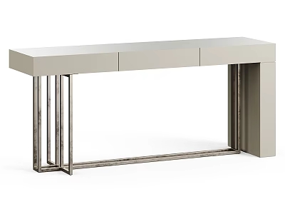 Modern Light Gray Console Table With Metal Frame And Three Drawers 3d model